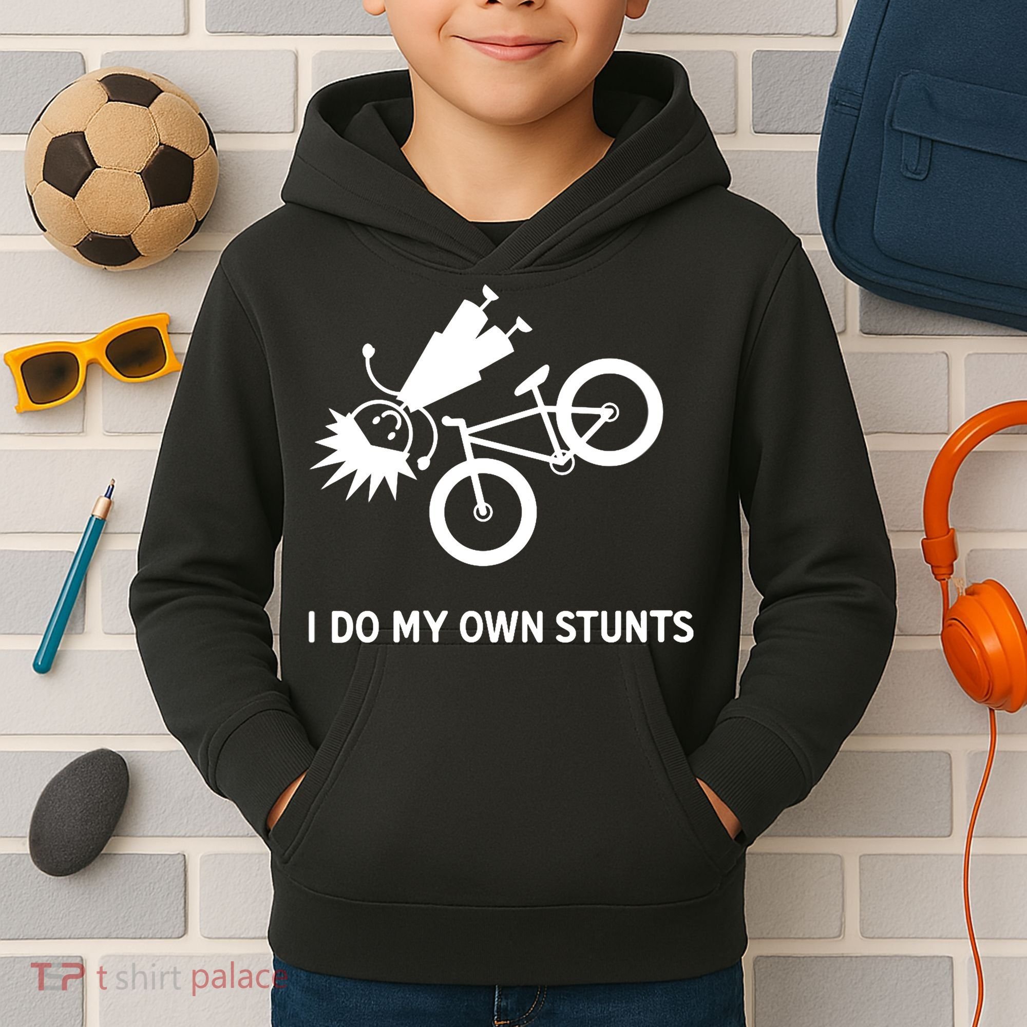 Wo I Do My Own Stunts Bicycle Kids Hoodie