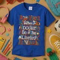 When In Doubt Go To The Library For Lovers Book Kids T-Shirt thumb 3
