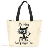 Wo It's Fine I'm Fine Everything Is Fine Funny Cat Gift Tote Bag thumb 0