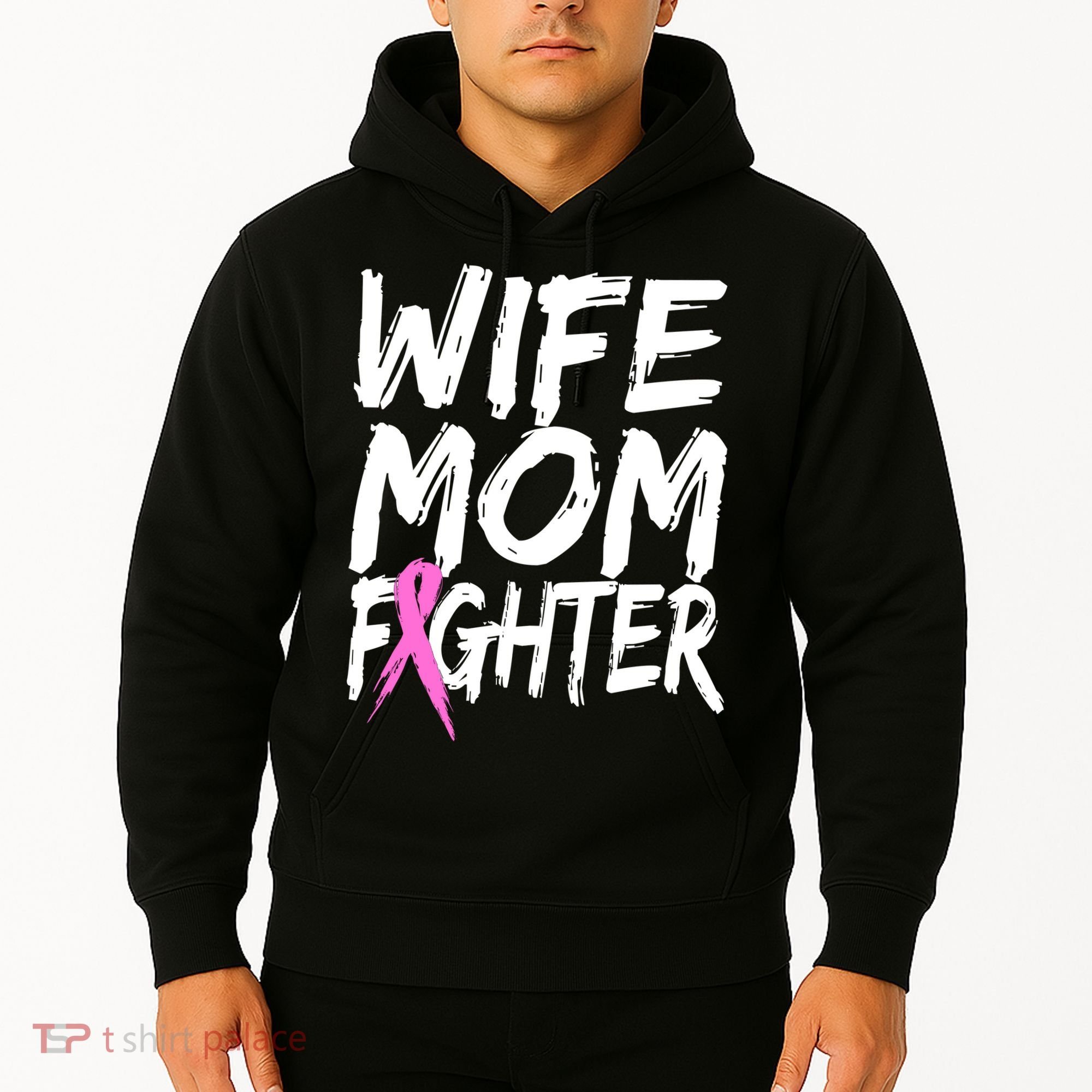 Wife Mom Fighter Breast Cancer Awareness Hoodie