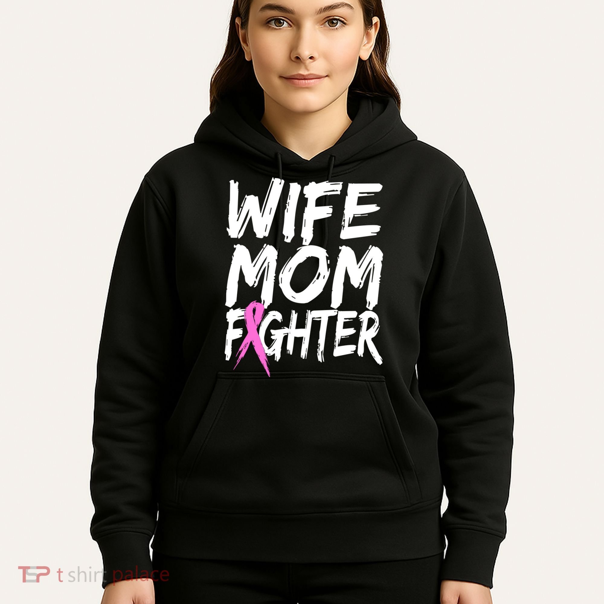 Wife Mom Fighter Breast Cancer Awareness Hoodie