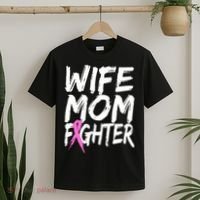 Wife Mom Fighter Breast Cancer Awareness T-Shirt thumb 2