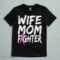 Wife Mom Fighter Breast Cancer Awareness T-Shirt thumb 5