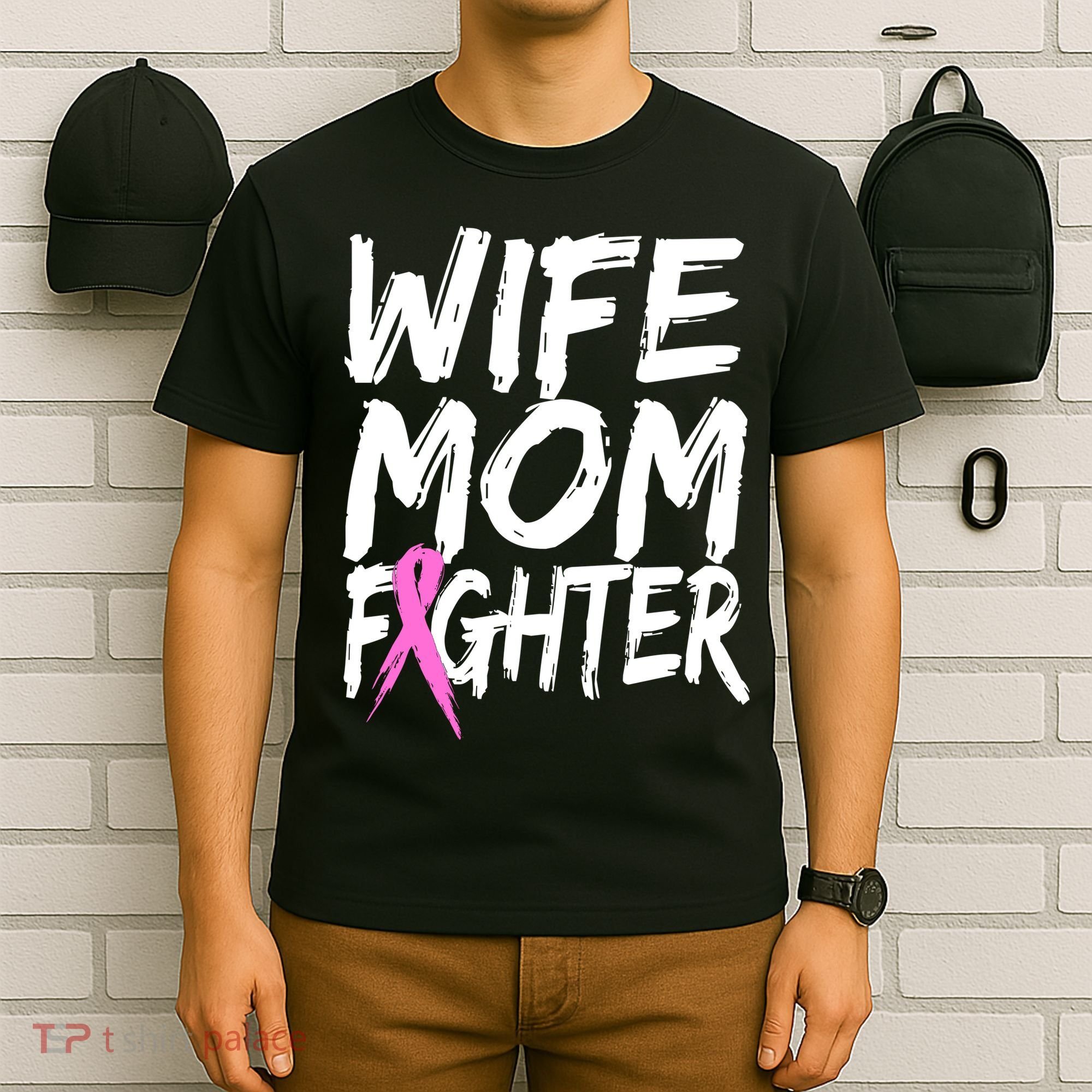 Wife Mom Fighter Breast Cancer Awareness T-Shirt