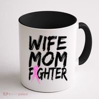 Wife Mom Fighter Breast Cancer Awareness Coffee Mug thumb 1