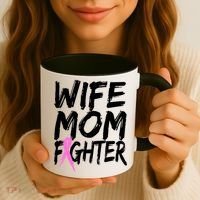Wife Mom Fighter Breast Cancer Awareness Coffee Mug thumb 3