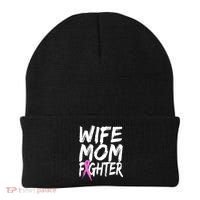 Wife Mom Fighter Breast Cancer Awareness Beanie thumb 0