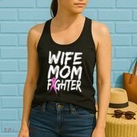 Wife Mom Fighter Breast Cancer Awareness Women's Tank Top thumb 2