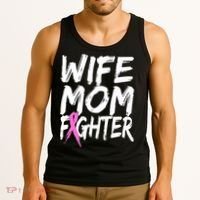 Wife Mom Fighter Breast Cancer Awareness Tank Top thumb 3