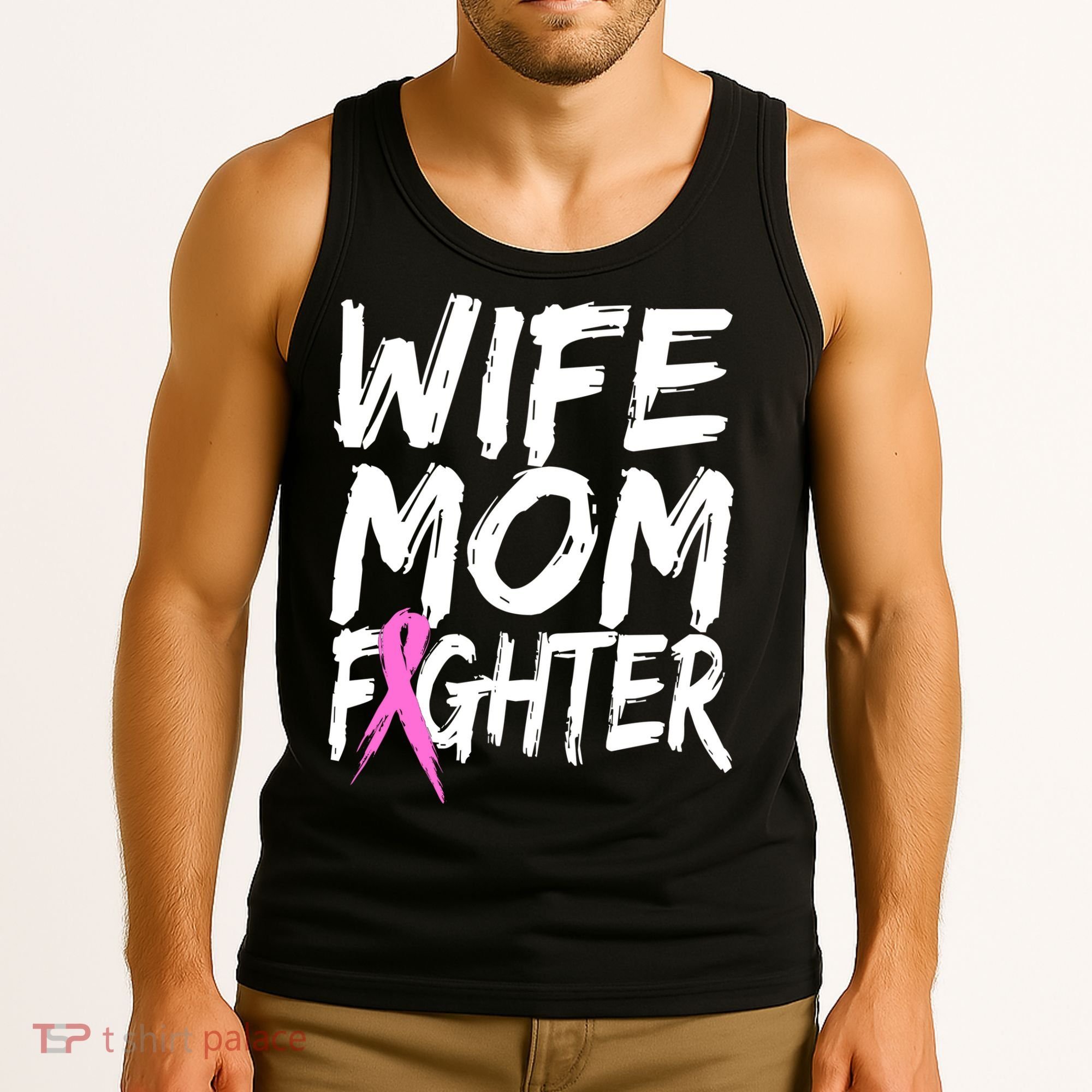 Wife Mom Fighter Breast Cancer Awareness Tank Top