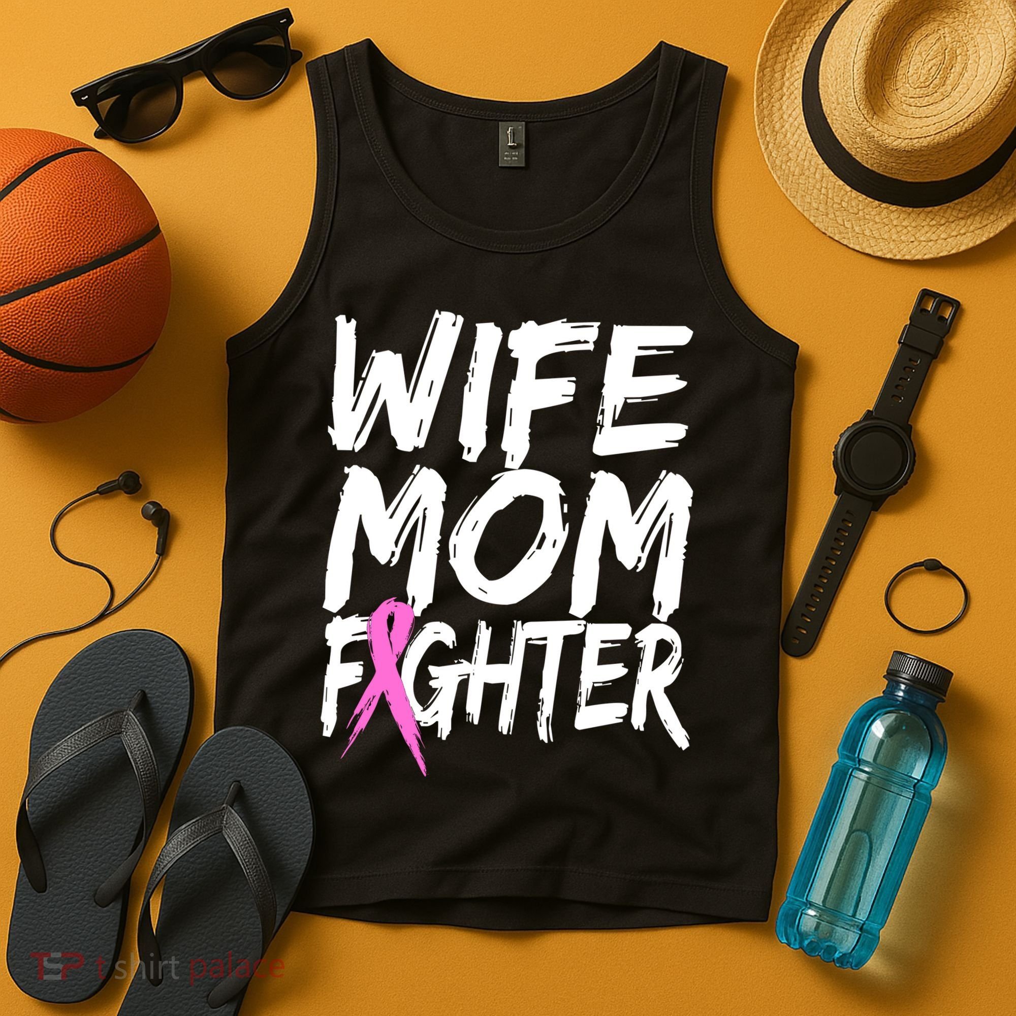 Wife Mom Fighter Breast Cancer Awareness Tank Top