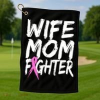 Wife Mom Fighter Breast Cancer Awareness Golf Towel thumb 1