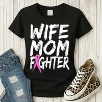 Wife Mom Fighter Breast Cancer Awareness Women's T-Shirt thumb 3