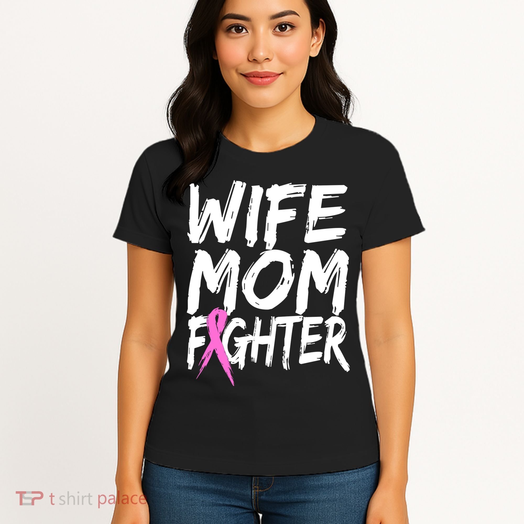 Wife Mom Fighter Breast Cancer Awareness Women's T-Shirt