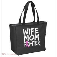 Wife Mom Fighter Breast Cancer Awareness Tote Bag thumb 2