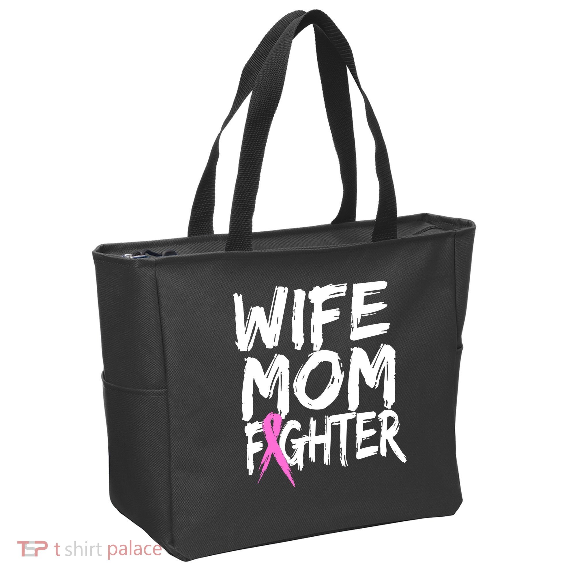 Wife Mom Fighter Breast Cancer Awareness Tote Bag