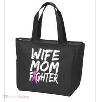 Wife Mom Fighter Breast Cancer Awareness Tote Bag thumb 3