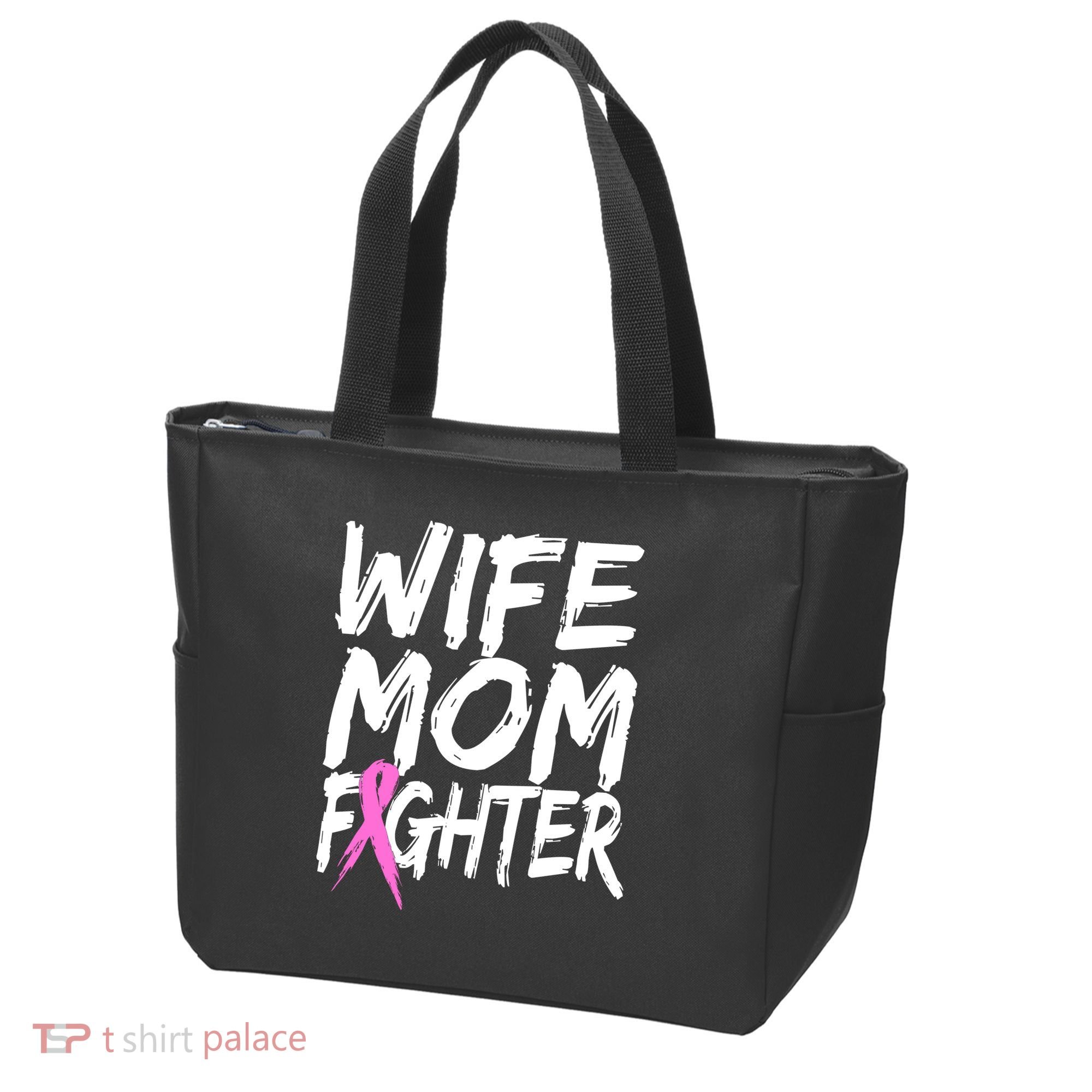 Wife Mom Fighter Breast Cancer Awareness Tote Bag