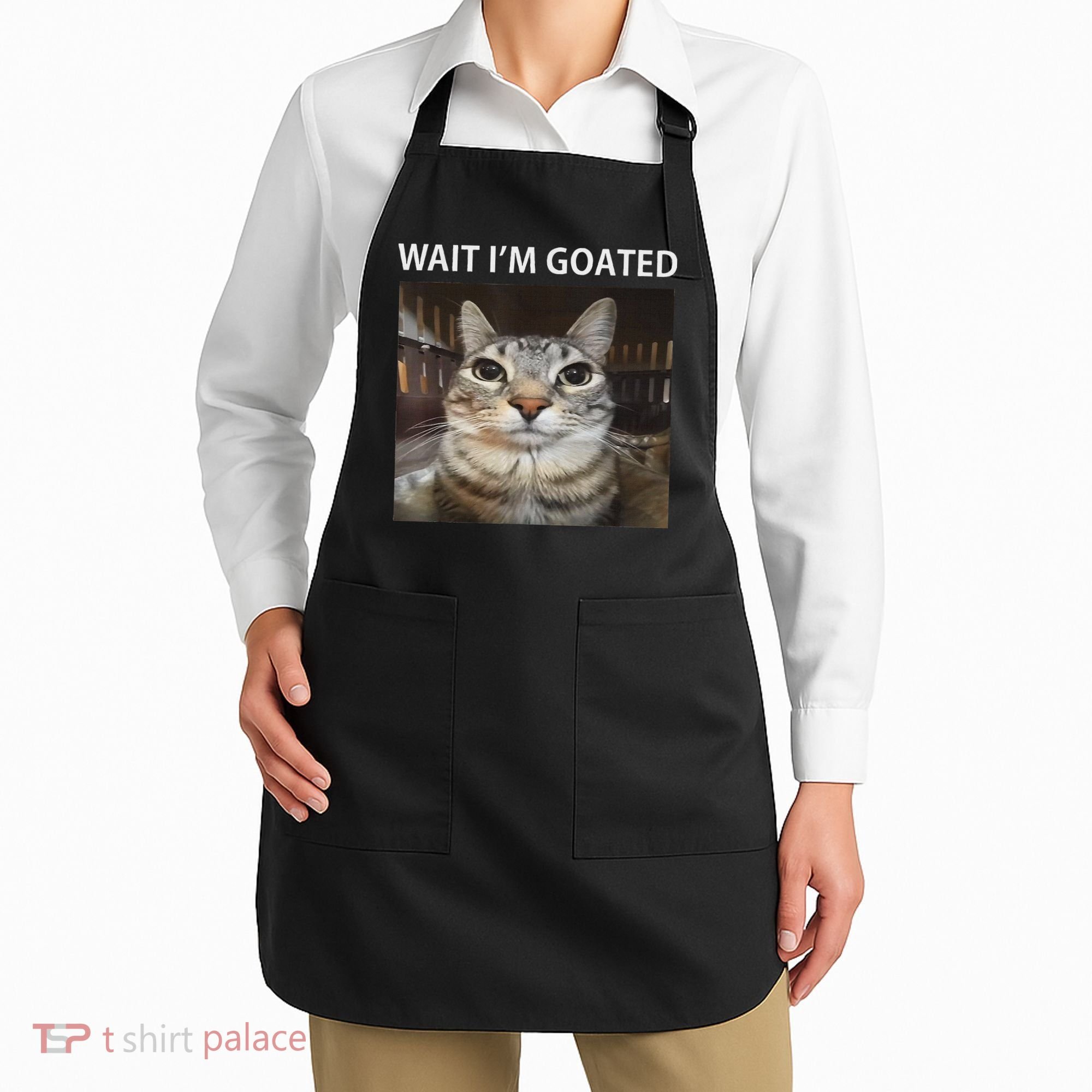Wait IM Goated Silly Cat Meme Apron