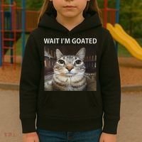Wait IM Goated Silly Cat Meme Kids Hoodie thumb 3