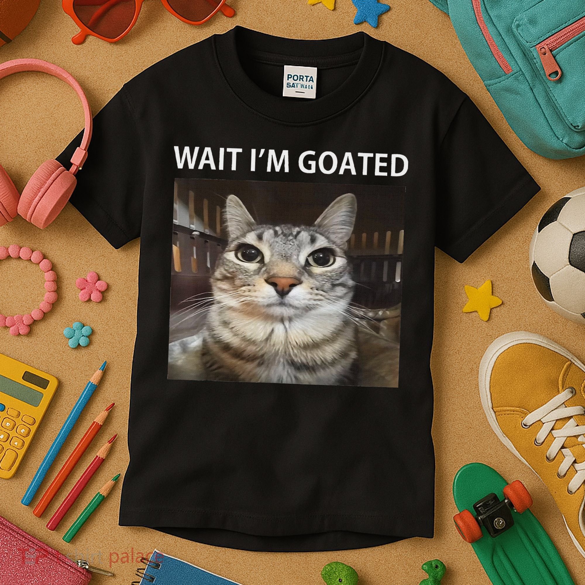 Wait IM Goated Silly Cat Meme Kids T-Shirt
