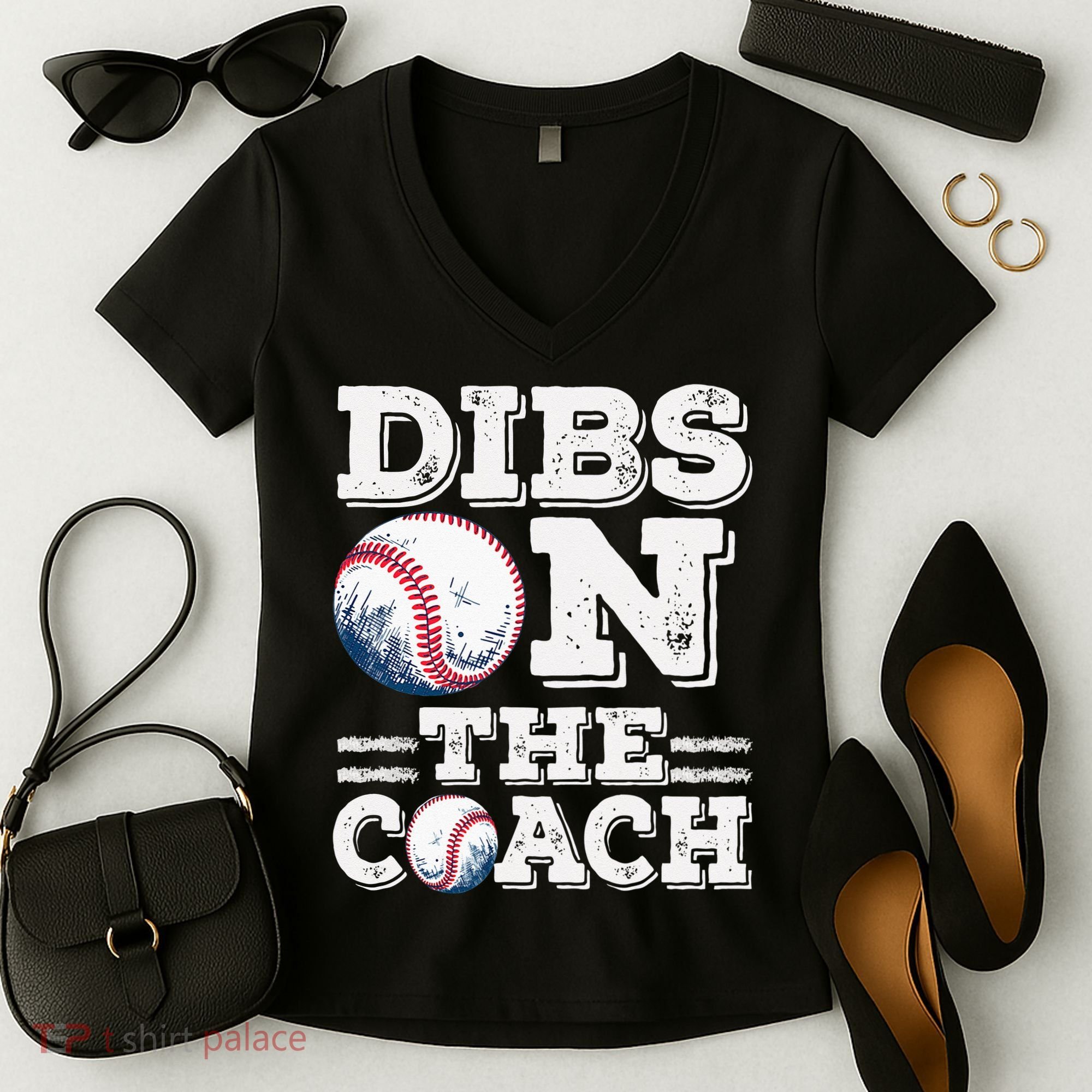 Womens Ive Got Dibs On The Coach Funny Baseball Coach Women's V-Neck T-Shirt