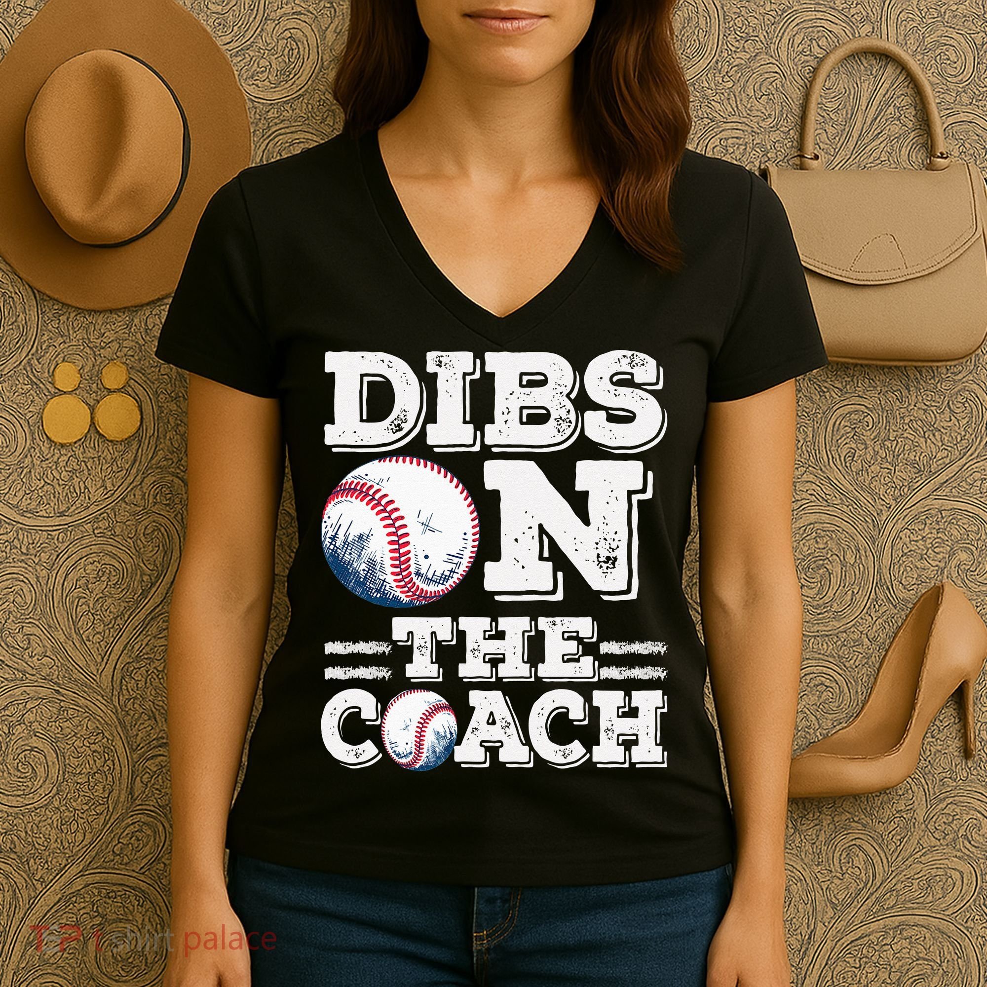 Womens Ive Got Dibs On The Coach Funny Baseball Coach Women's V-Neck T-Shirt
