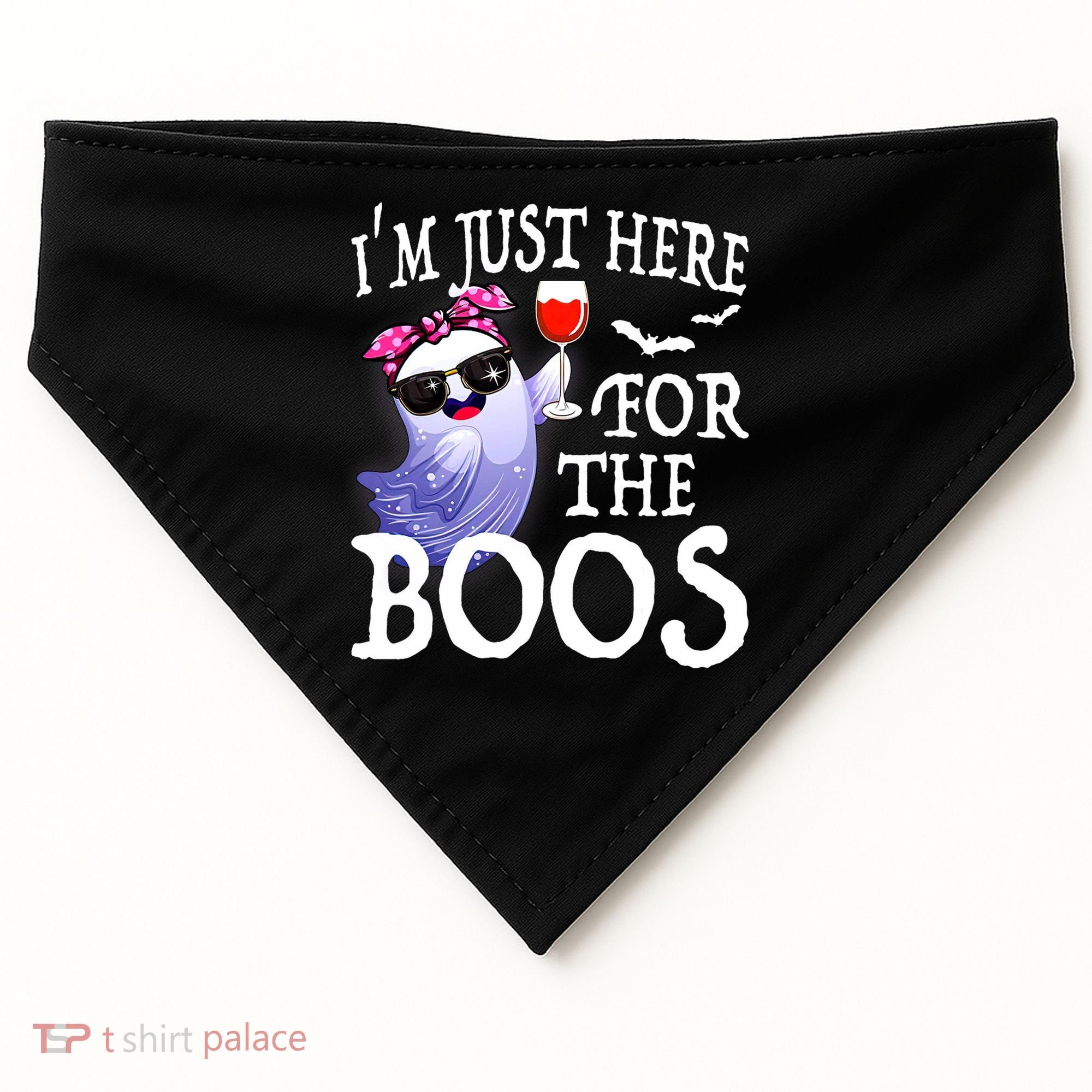 Women Im Just Here For The Boos Cute Halloween Ghost Wine USA-Made Doggie Bandana
