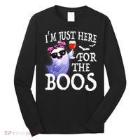 Women Im Just Here For The Boos Cute Halloween Ghost Wine Long Sleeve Shirt thumb 0