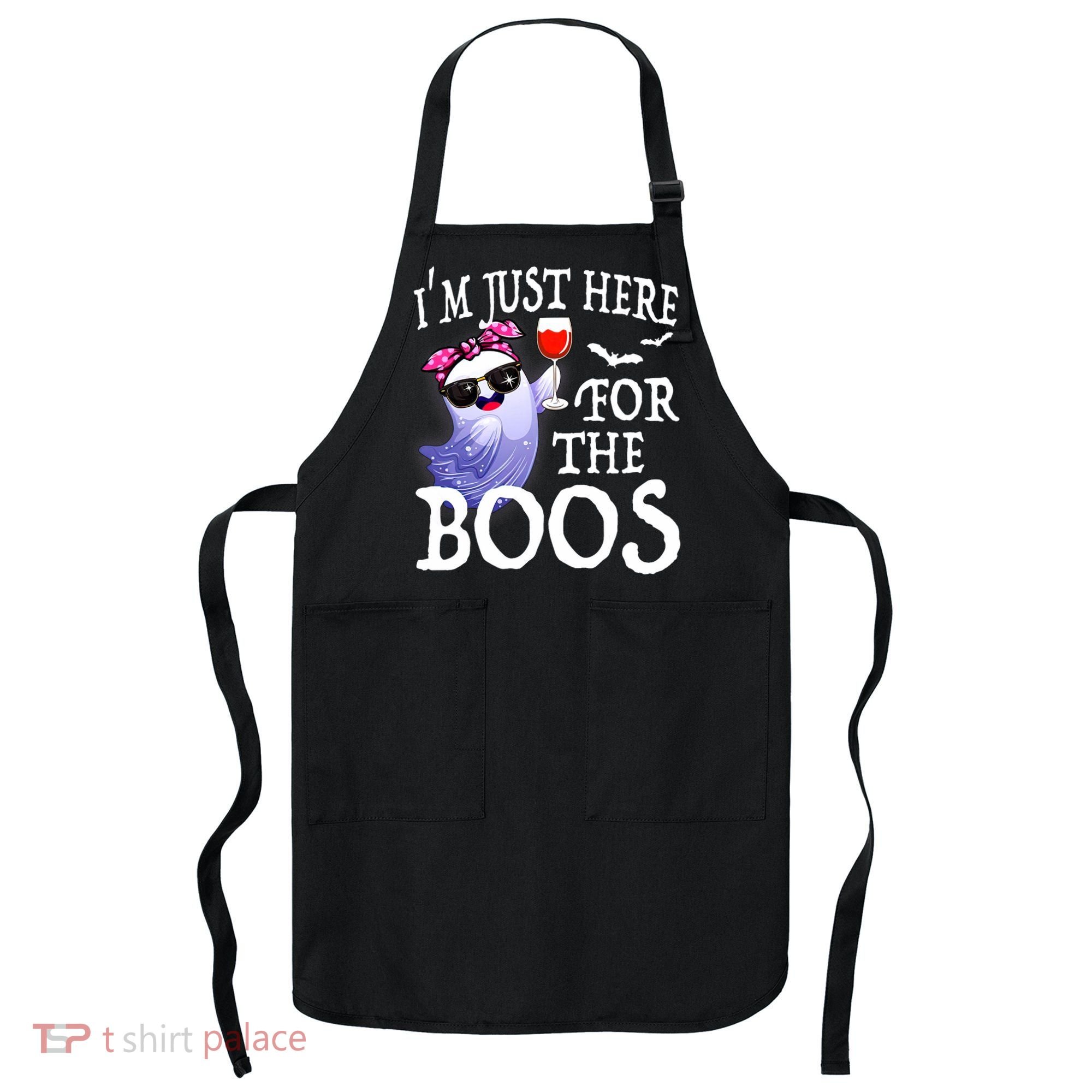 Women Im Just Here For The Boos Cute Halloween Ghost Wine Apron