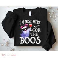 Women Im Just Here For The Boos Cute Halloween Ghost Wine Sweatshirt thumb 2