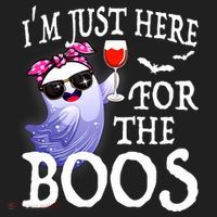 Women Im Just Here For The Boos Cute Halloween Ghost Wine Beanie thumb 2