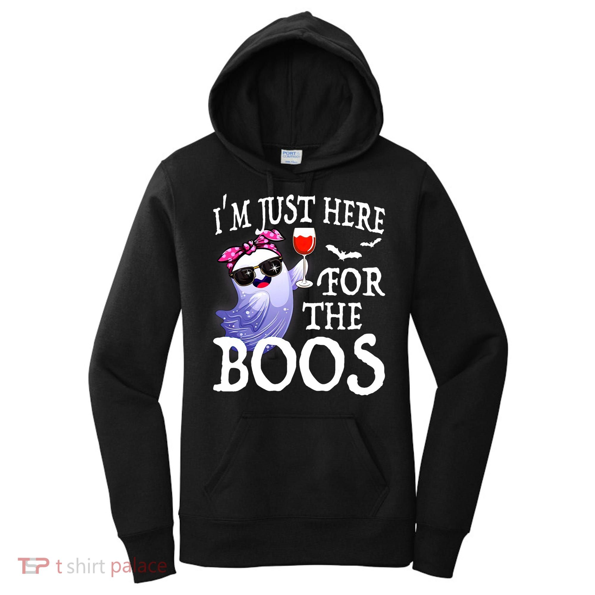 Women Im Just Here For The Boos Cute Halloween Ghost Wine Women's Hoodie