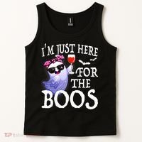 Women Im Just Here For The Boos Cute Halloween Ghost Wine Tank Top thumb 2