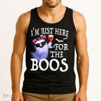 Women Im Just Here For The Boos Cute Halloween Ghost Wine Tank Top thumb 3