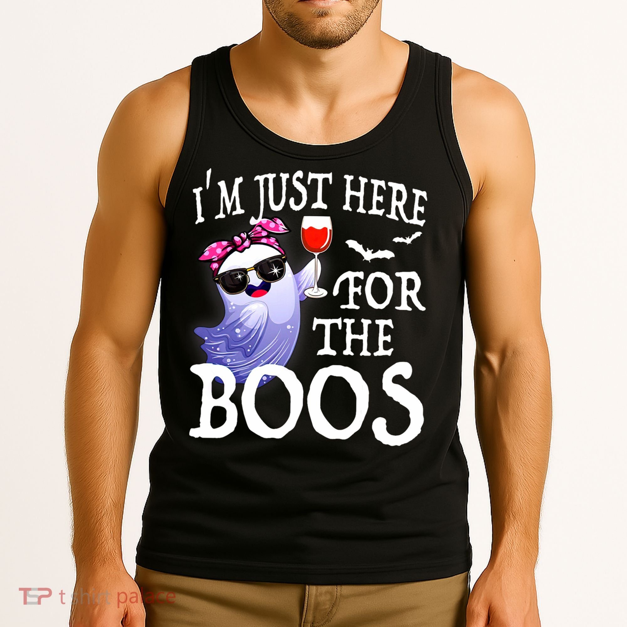 Women Im Just Here For The Boos Cute Halloween Ghost Wine Tank Top