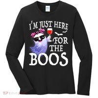 Women Im Just Here For The Boos Cute Halloween Ghost Wine Women's Long Sleeve Shirt thumb 0