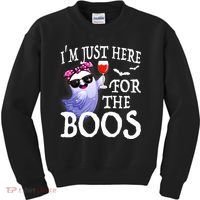 Women Im Just Here For The Boos Cute Halloween Ghost Wine Kids Sweatshirt thumb 0