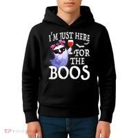 Women Im Just Here For The Boos Cute Halloween Ghost Wine Kids Hoodie thumb 4