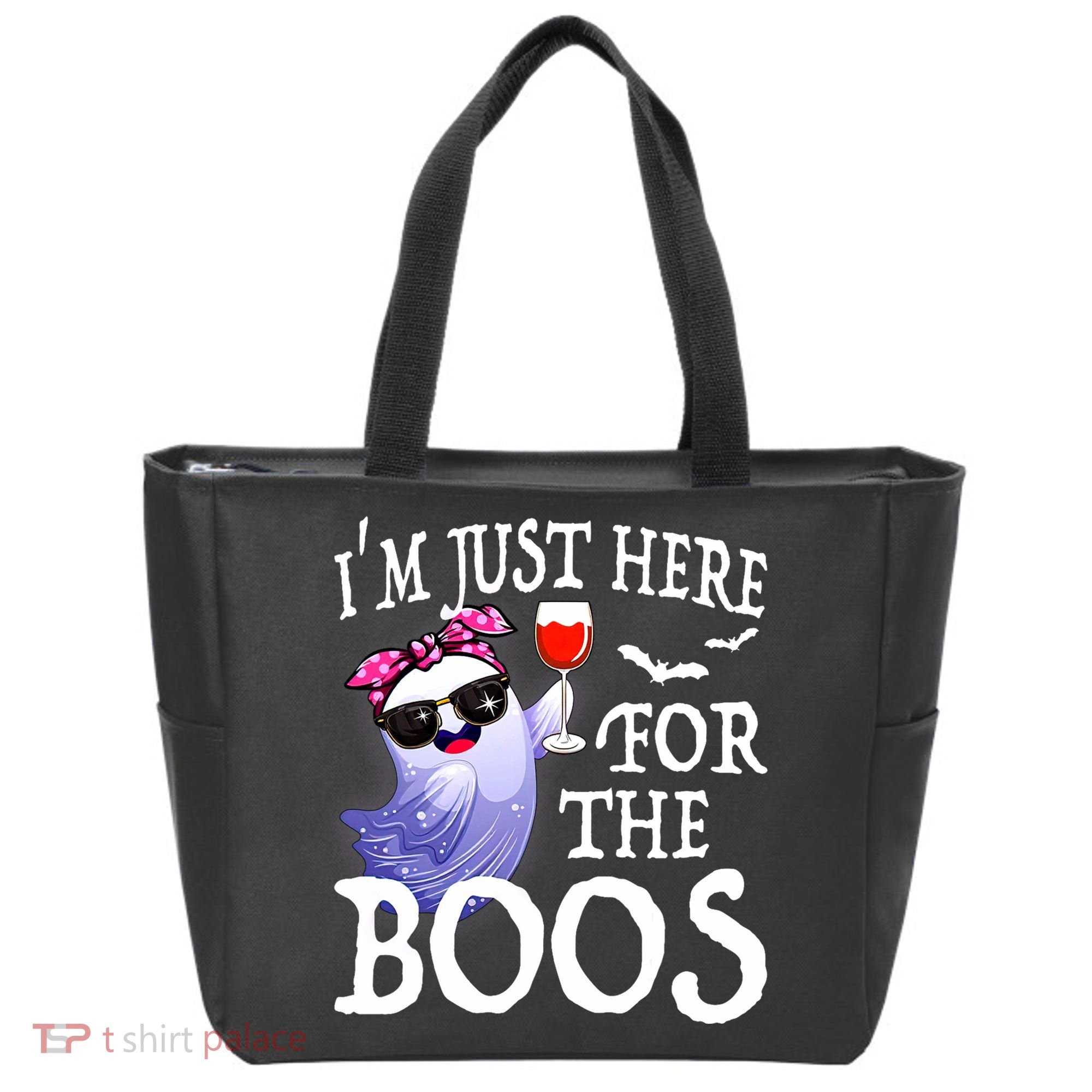 Women Im Just Here For The Boos Cute Halloween Ghost Wine Tote Bag