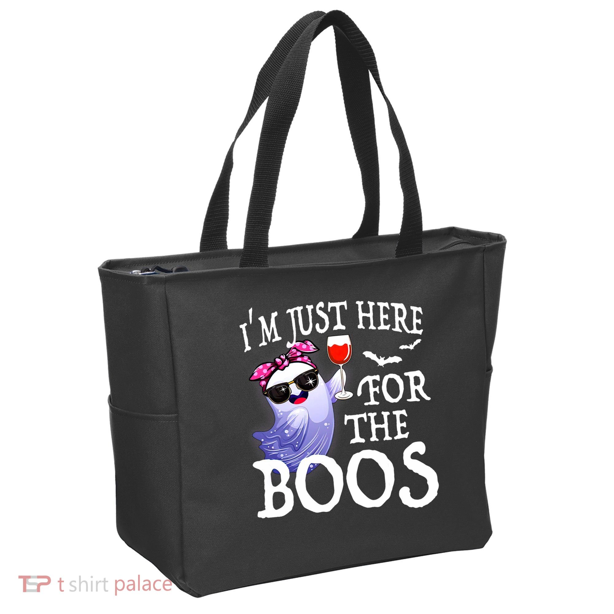Women Im Just Here For The Boos Cute Halloween Ghost Wine Tote Bag