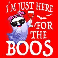 Women Im Just Here For The Boos Cute Halloween Ghost Wine Santa Hat thumb 1