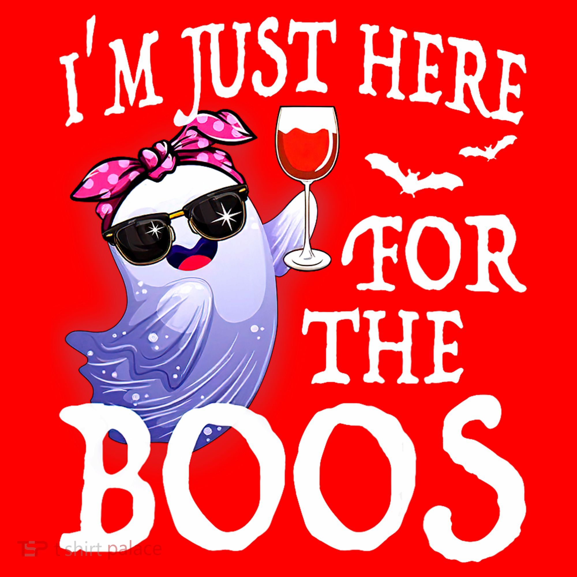 Women Im Just Here For The Boos Cute Halloween Ghost Wine Santa Hat