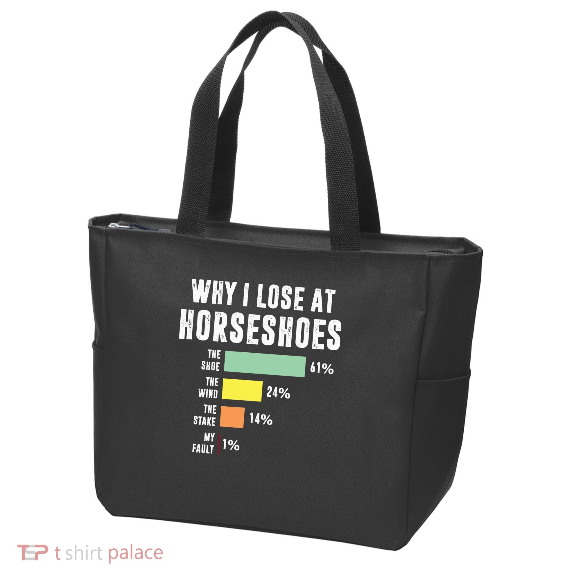 Why I Lose At Horseshoes, Funny Horseshoe Pitching Tote Bag