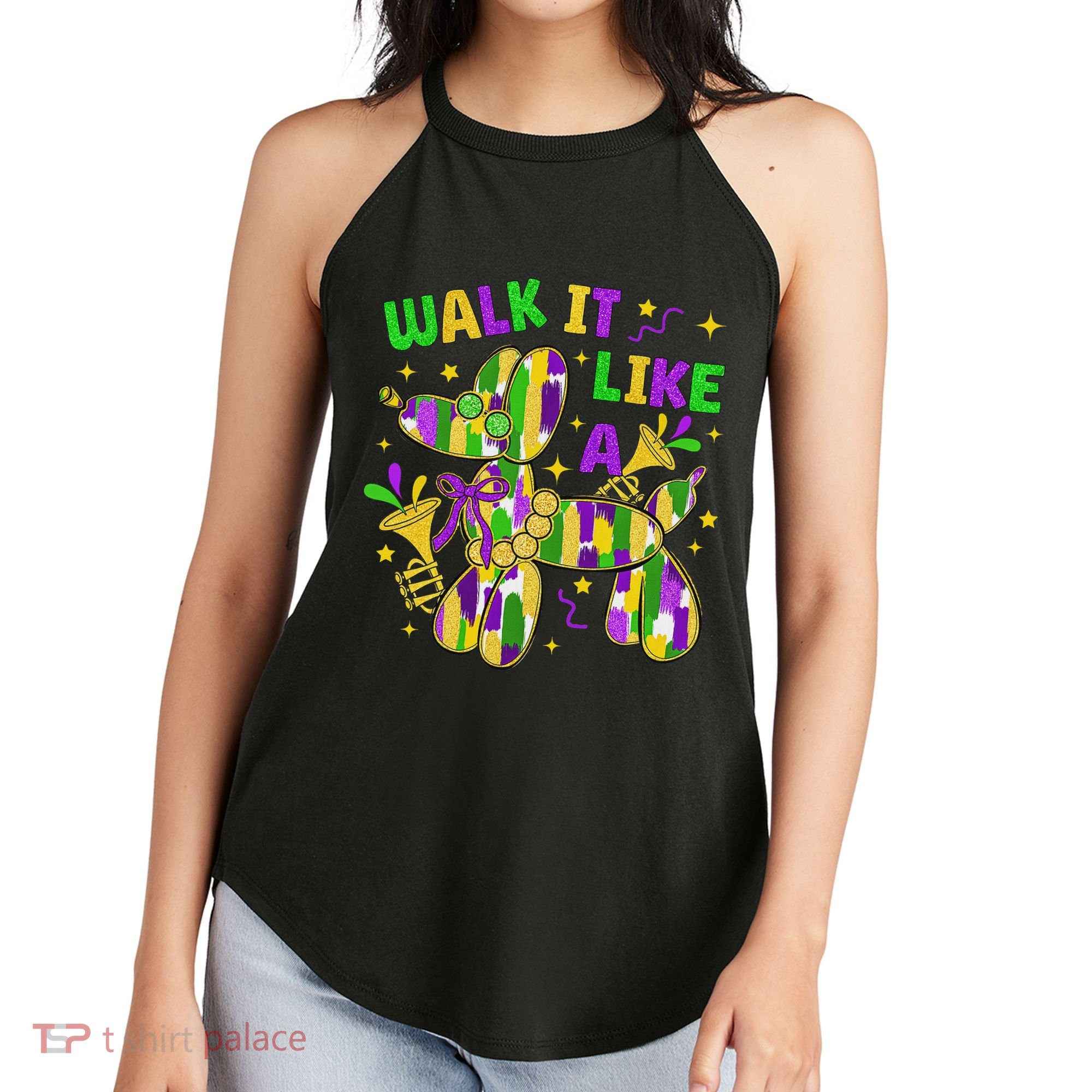 Walk It Like A Dog Happy Mardi Gras New Orleans Fat Tuesday Women's Perfect Tri Rocker Tank