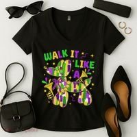 Walk It Like A Dog Happy Mardi Gras New Orleans Fat Tuesday Women's V-Neck T-Shirt thumb 2