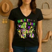 Walk It Like A Dog Happy Mardi Gras New Orleans Fat Tuesday Women's V-Neck T-Shirt thumb 3