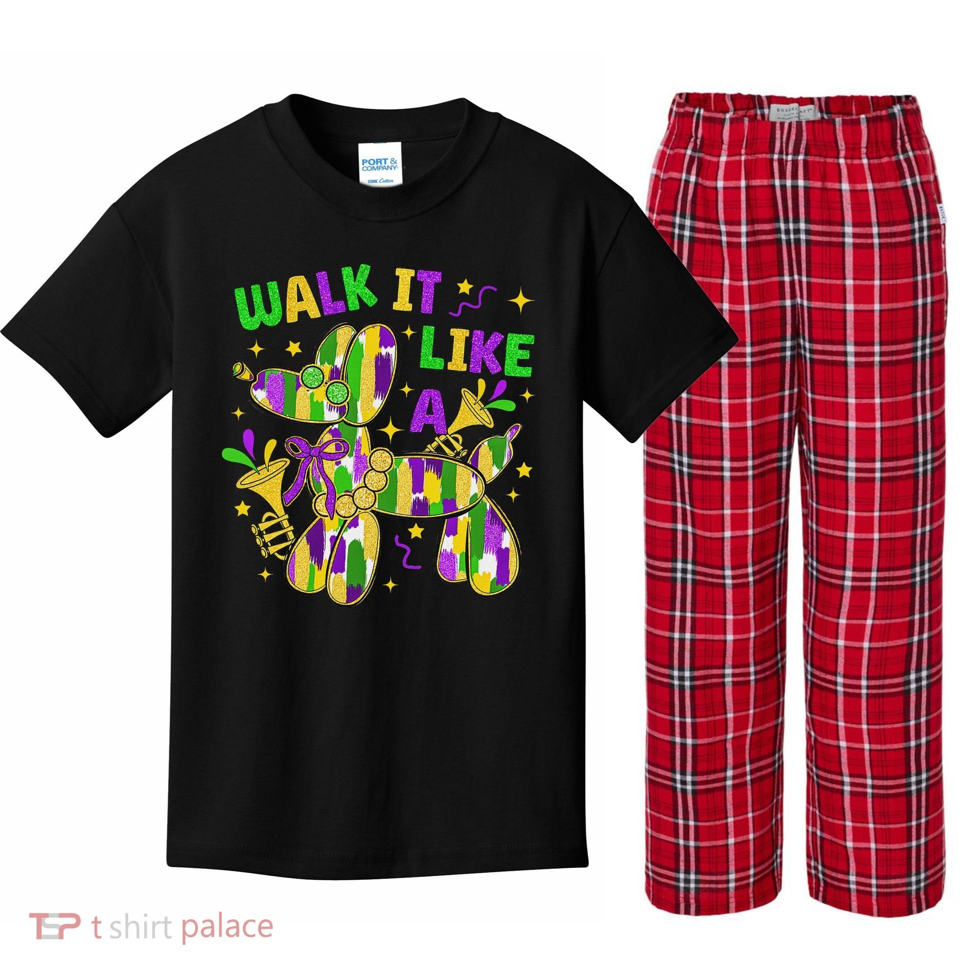 Walk It Like A Dog Happy Mardi Gras New Orleans Fat Tuesday Kids Plaid Pajama Set