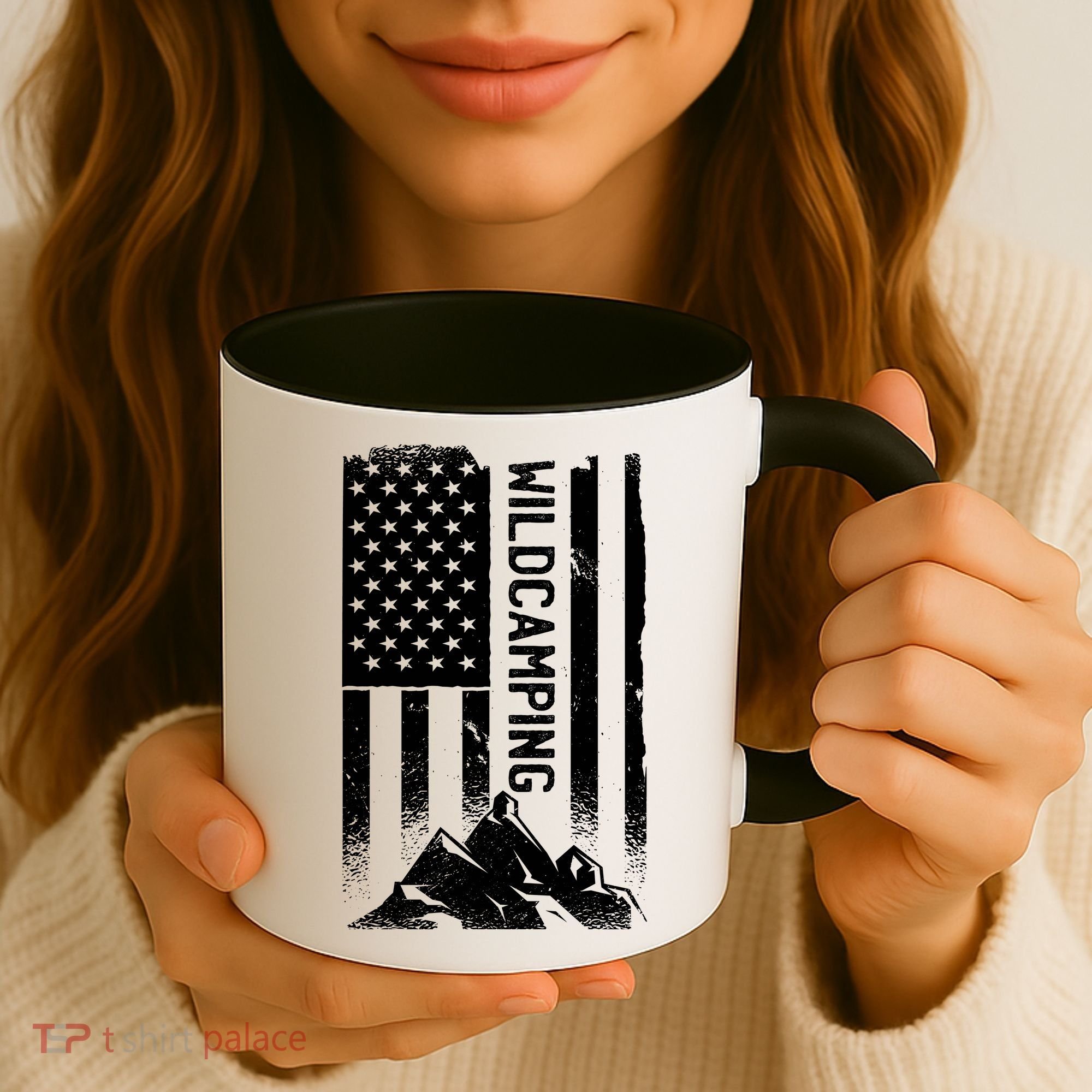 Wild Camping American Flag Mountain Coffee Mug
