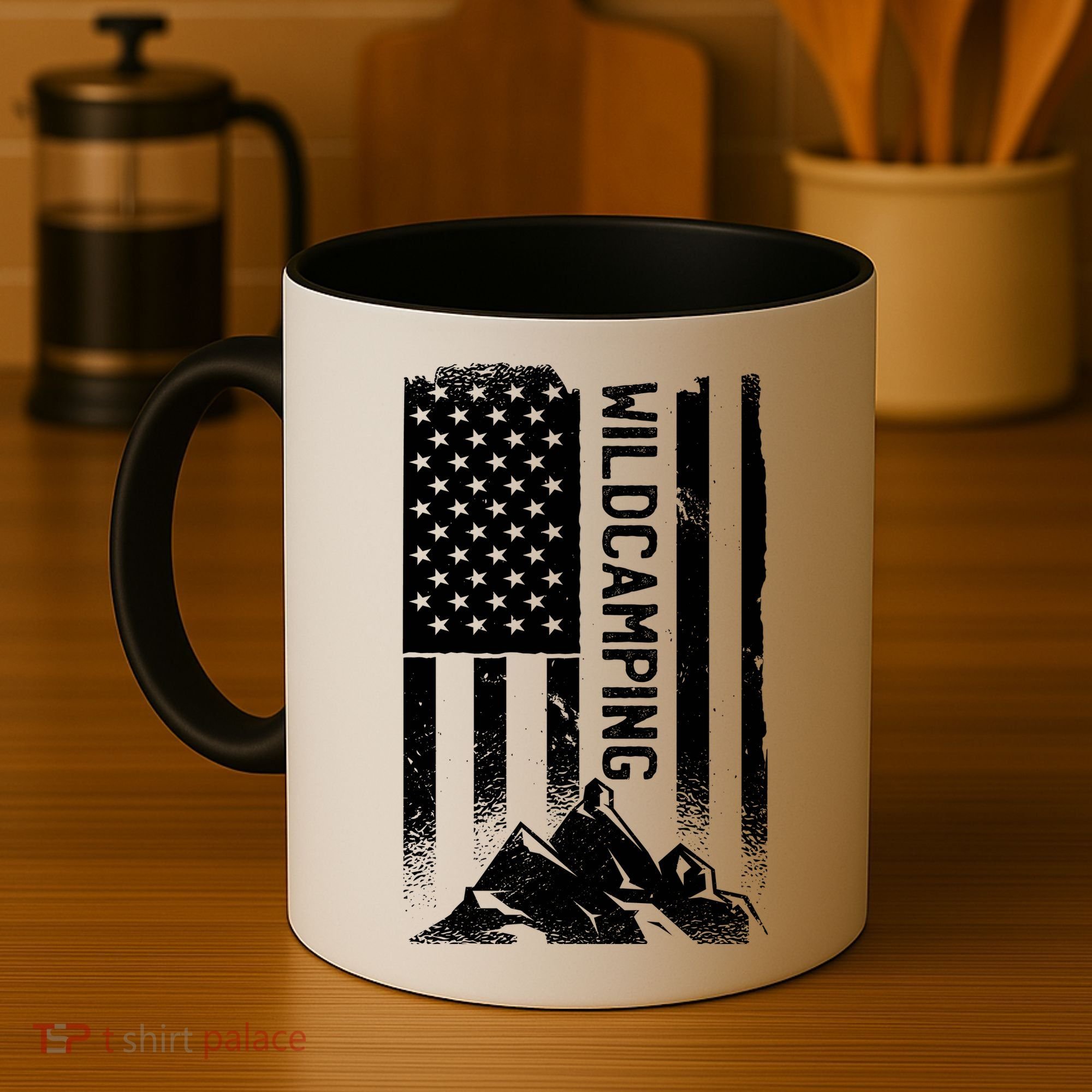 Wild Camping American Flag Mountain Coffee Mug